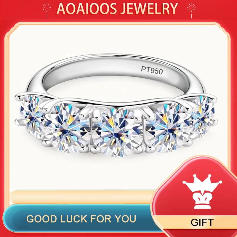 Luxusný PT950 Platina celkom 3,6 karátu všetkých 5ks 1 karátové diamanty Moissanit Rings for Women Bride Wedding Band Darček šperky