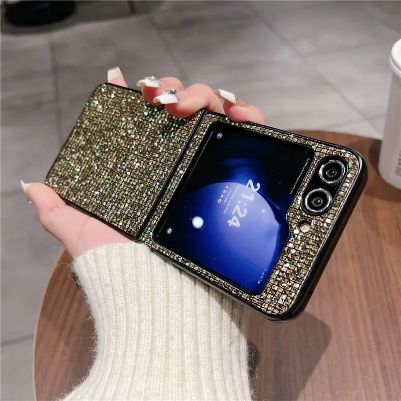 Luxusný PU Leather Samsung Galaxy Z Flip 5 4 3 Flip5 Flip4 Flip3 5G PC Tvrdý škrupinový nárazový ochranný kryt