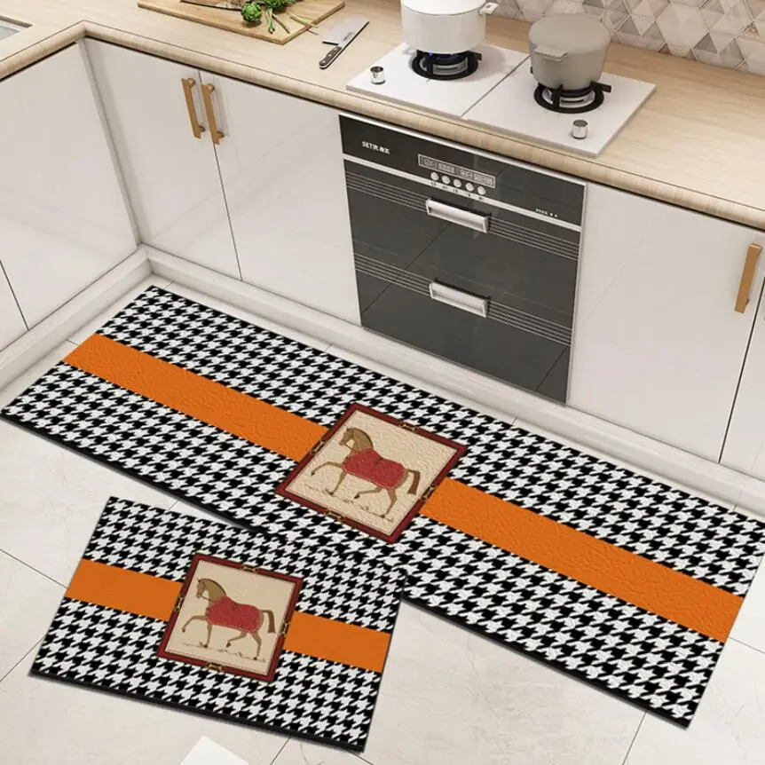 Luxusný PVC umývateľná kuchyňa MAT elegantná koňa Vytlačená podlahová podlaha vchod koberec pre koberec s kúpeľňami v kúpeľni