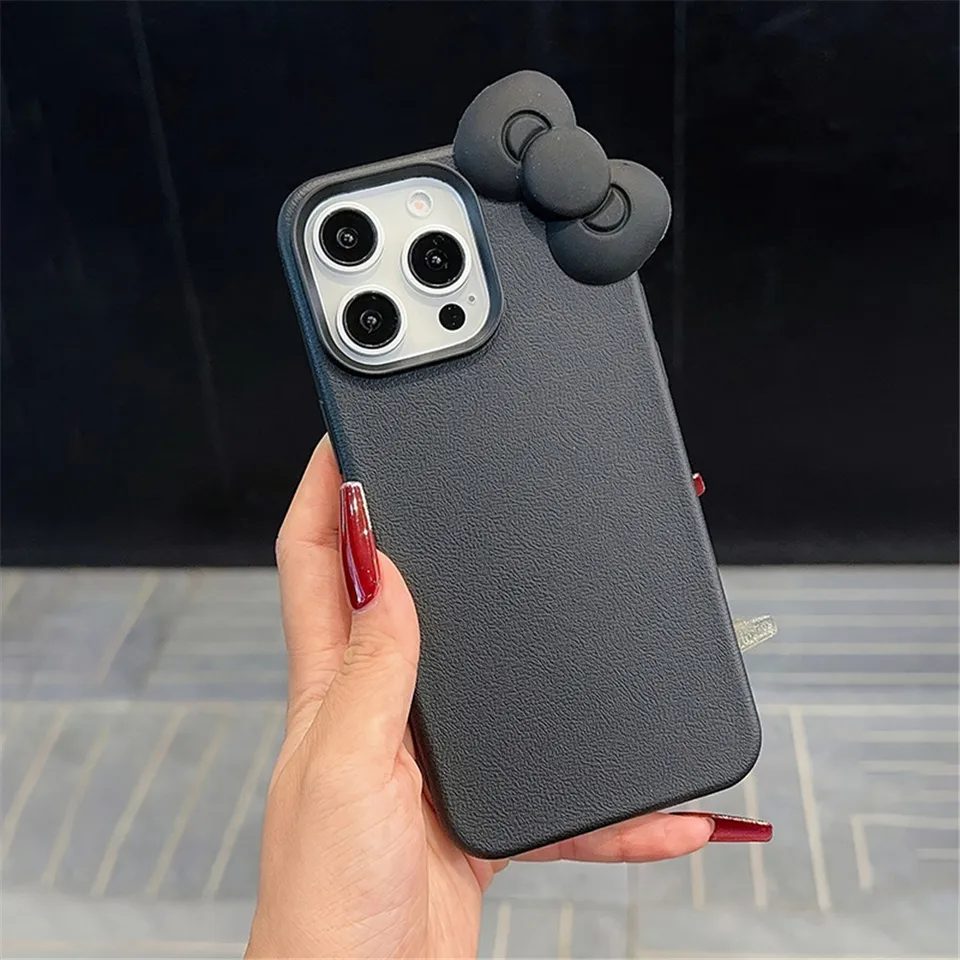 Luxusný roztomilý 3D Bowknot Litchi Patterner Puzdro pre iPhone 15 16 14 13 12 11 Pro Max Plus x xr xs Shopproof Candy Soft Soft Cover