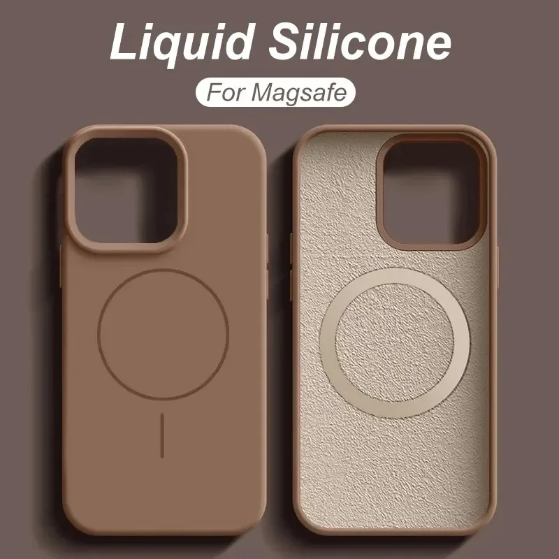 Luxusný tekutý silikón pre magnetické puzdro Magsafe pre iPhone 16 15 14 13 Pro Max Plus 12 11 Pôvodné bezdrôtové nabíjanie Soft Cover