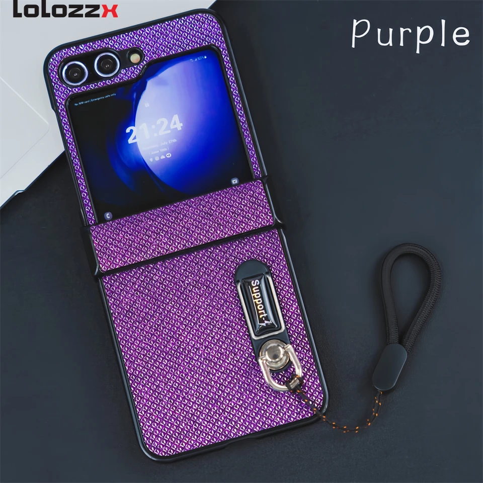 Luxusný trblietok s ručným popruhovým puzdrom pre telefón Samsung Galaxy Z Flip 3 4 5 Z Flip 6 Ochrana objektívu Neviditeľný zadný kryt držiaka