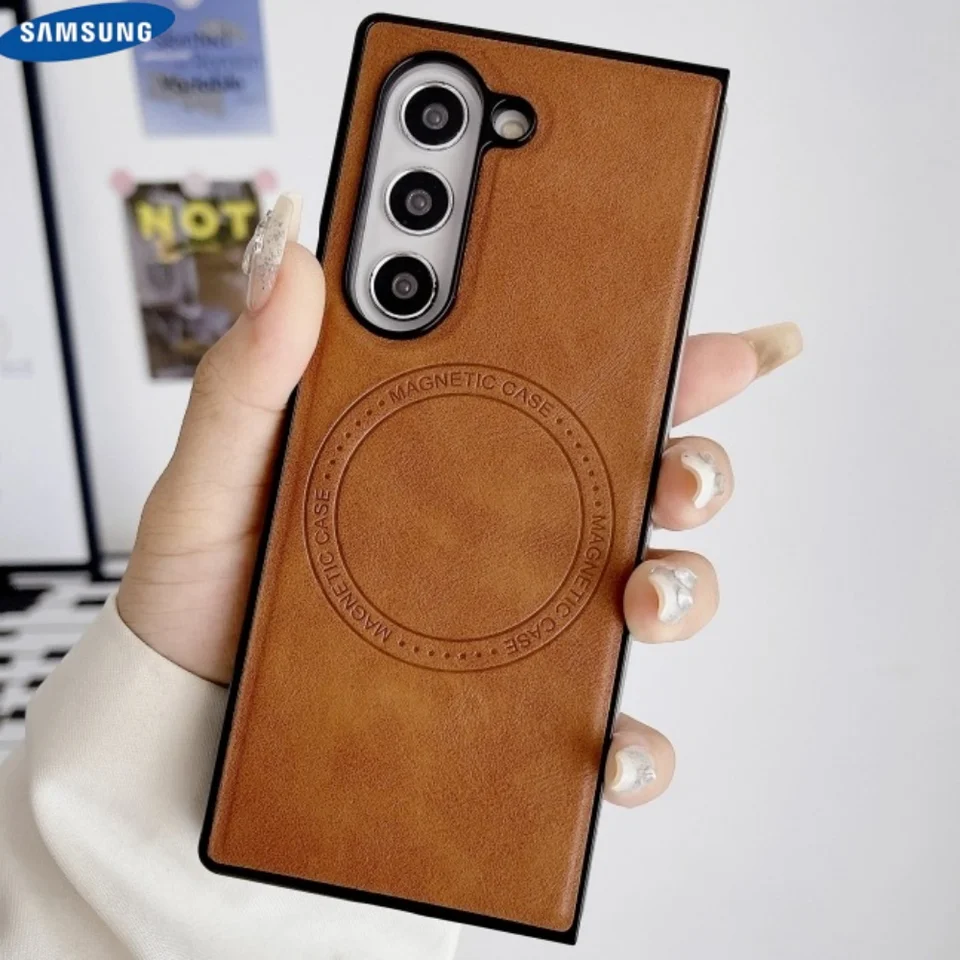 Luxusný vintage cowhide vzor pre Magsafe puzdro pre Samsung Galaxy Z Fold 6 5 4 3 Business Leather Magnetic Shockproof Cover