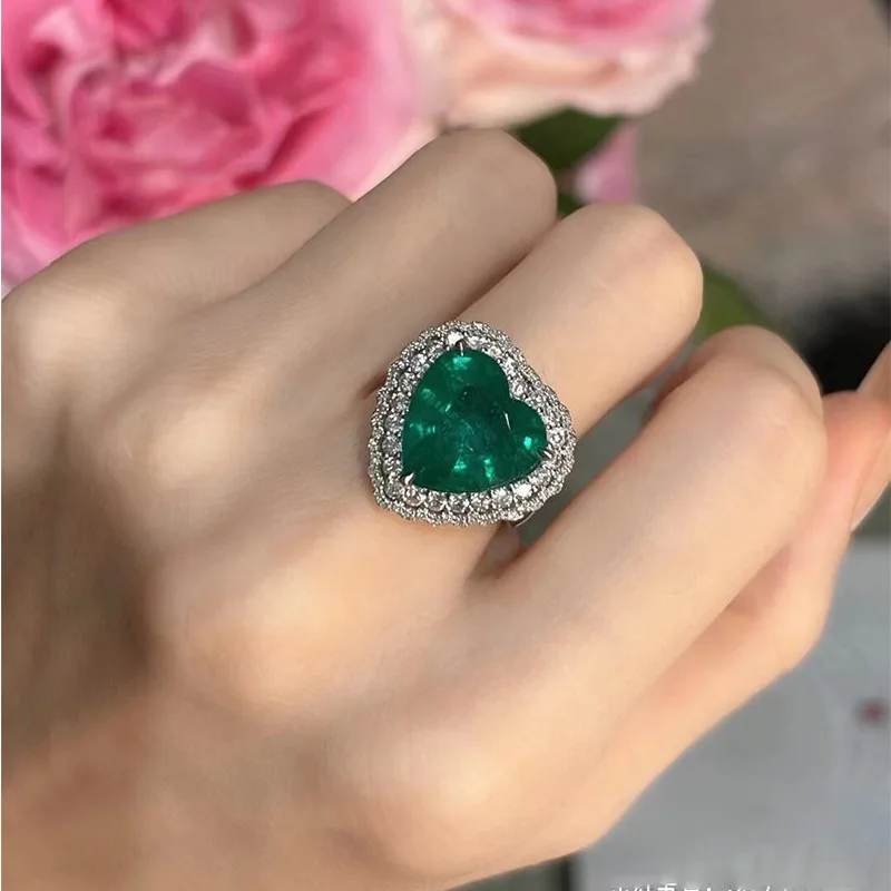 Luxusný zelený zirkónový prsteň v tvare srdca pre dámsku módnu Instagram Pop engagement nevesty