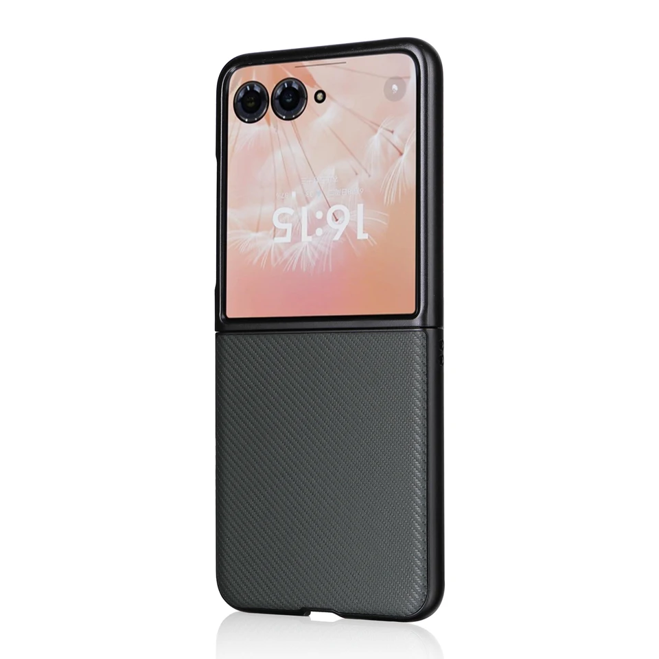 Luxusný základ uhlíkových vlákien Slim PU Leather a PC zadný kryt pre Motorola Razr 50 40 Ultra Fall Prevencia Solid Color Puzdro