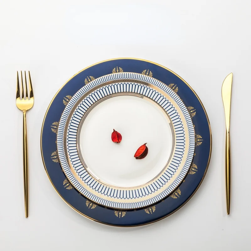 Luxusný západný riadok Zlatý okraj keramický tanier misa misa na cestoviny Pasta Plate Polovka misa porcelánová kuchyňa Dekorácia