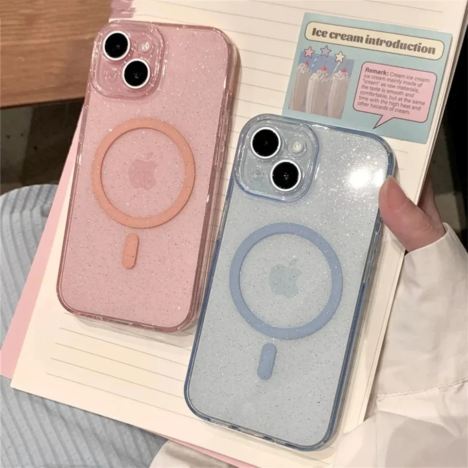 Luxusný číry bling trblietky Soft Silikone pre Magsafe puzdro pre iPhone 16 15 plus 14 13 Pro Max