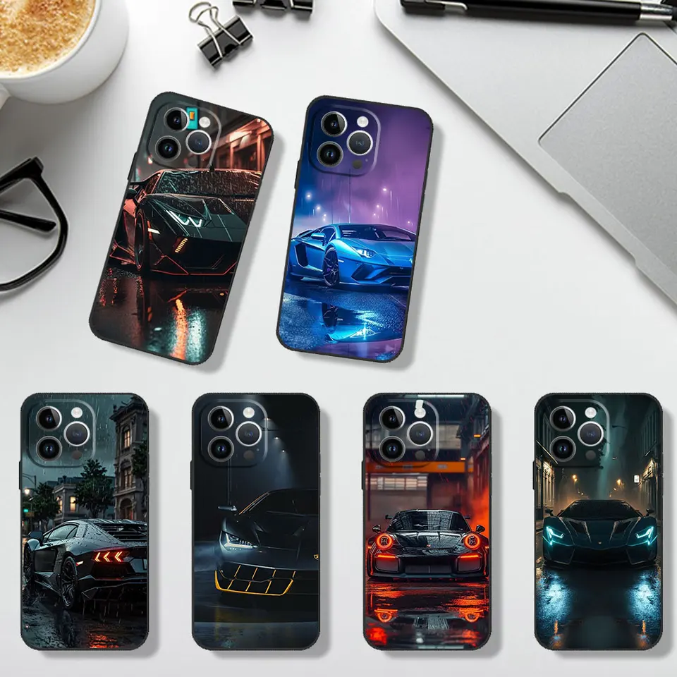 Luxusný šport L-Lamborghini-L Púzdro pre telefón pre iPhone 12 11 13 14 15 16 Pro Max Plus čierny mäkký silikónový kryt