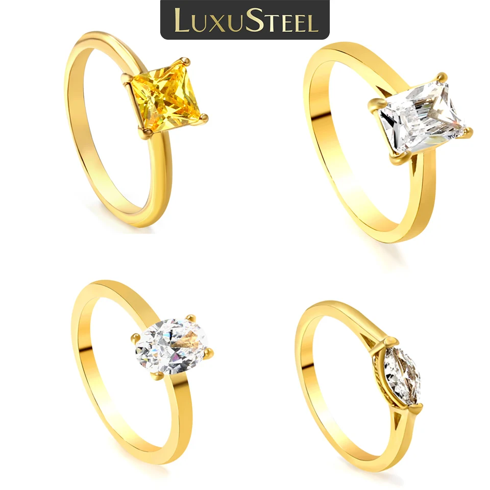 Luxusteel Dainty z nehrdzavejúcej ocele Geometria štvorcový kubický zirkónia prstene prstene pre ženy svadobné zásnubné prstene Party