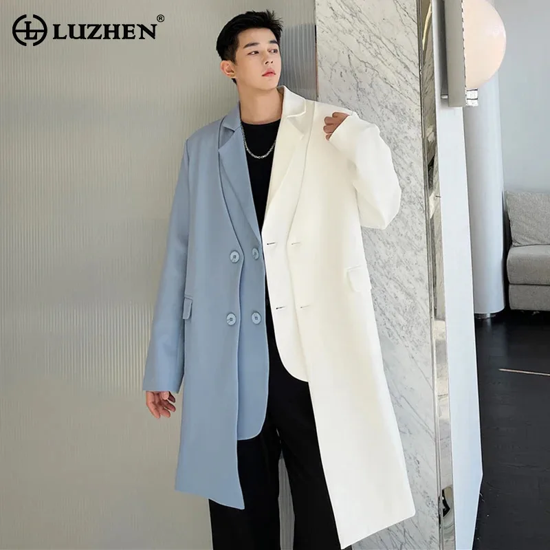 Luzhen Personalizovaný dizajn falošný dvojdielny dlhý veterný odev Vonkajšie odevy Elegantné patchwork Loose Men Trench Coat LZ6462