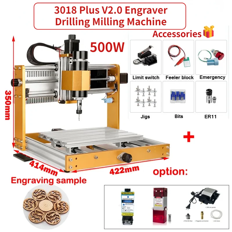 LY CNC Router 3018 PLUS V2.0 GRAVER Vŕtanie mletia pre domácich majstrov s čerpadlom a 40 mm laserom 5,5 W 10W
