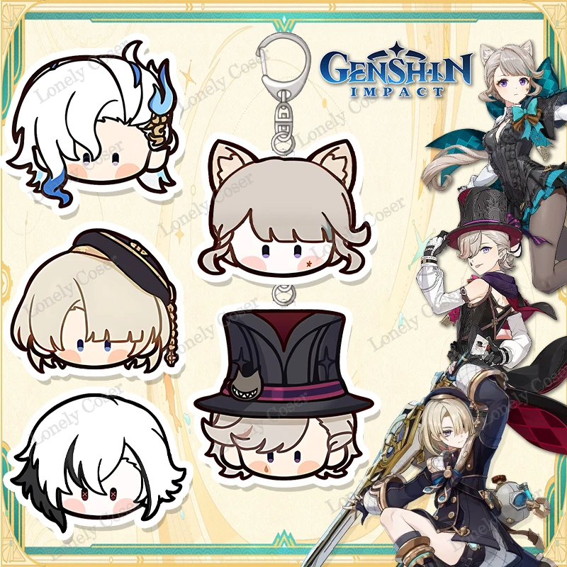 Lyney Lynette Keychain Game Genshin Impact Fontaine Cosplay Accessories Freminet Neuvillette Arlecchino Acryl Acryl Keyring prívesok