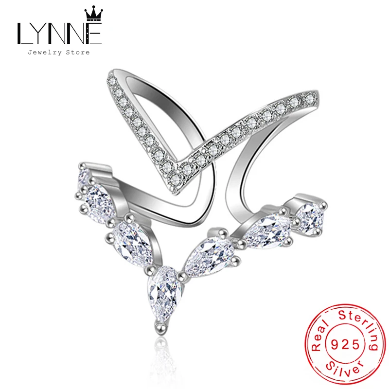 Lynne šperky Nové 925 Sterling Silver Double Layers v Svart CZ nastaviteľné krúžky AAAA Zirkón krivka prsteň Ženy módny trend darček