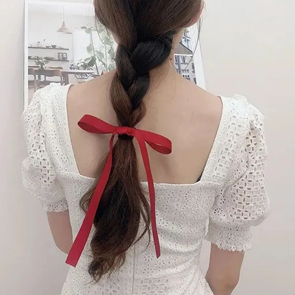 Lystrfac Solid Color Ribbon Bow Scrunchies for Women Girls Elastické vlasové pásy Vlasové príslušenstvo Vlasové lano Jednoduché poklesy hlavy