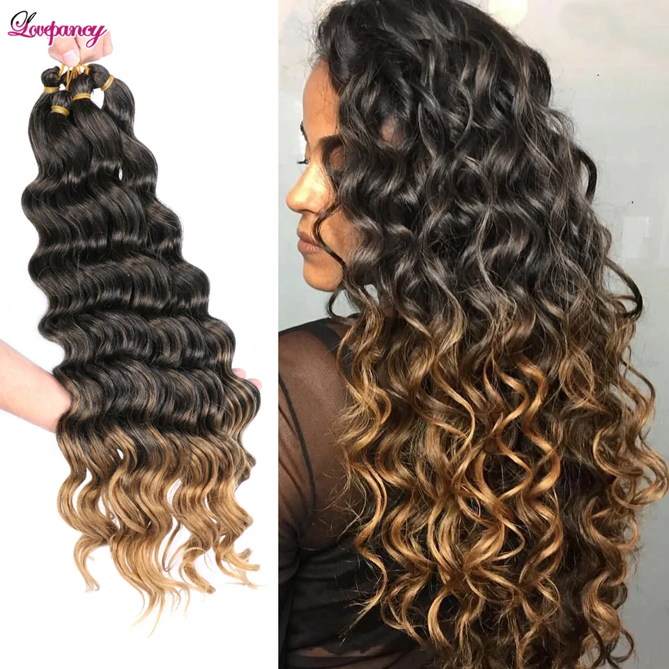 Láska 22 -palcová hlboká vlna háčkovanie Twist Dlhé syntetické pletenie pre čierne ženy kučeravé ombre hnedé blondínky Denné predlžovanie vlasov