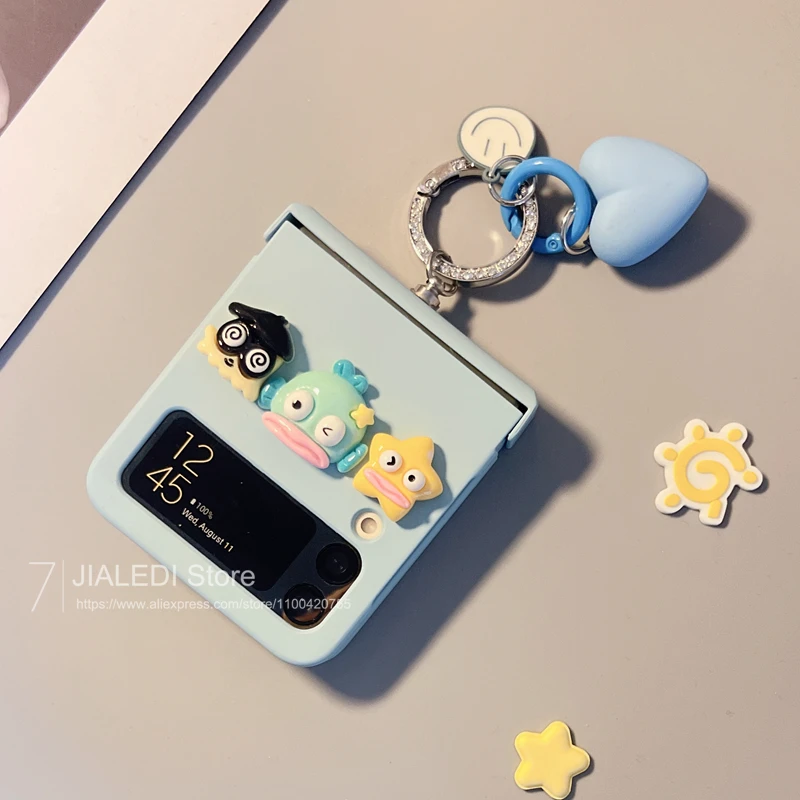 Láska prívesok kamienok s kamienkami roztomilý puzdro na telefón skyblue pre samsung galaxy z flip 3 4 5 6 flip6 zflip5 kryt