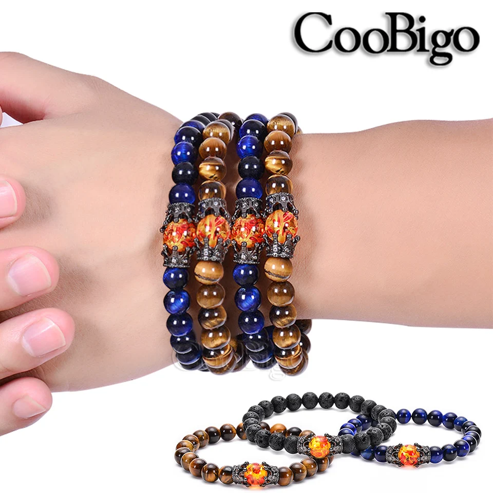 Láva kamenné kúzlo Tiger Eye korálkové náramky Men Ženy liečivé energetické korálky natiahnuté náramky ručne vyrobené jogové náramky šperky