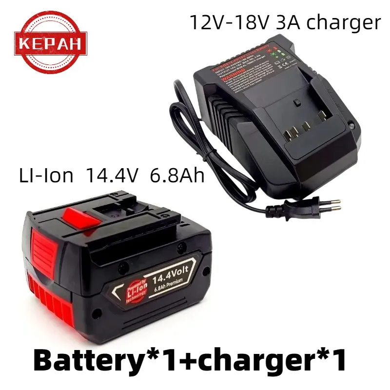 Lítiová iónová batéria 14,4V, 6,8AH, nabíjateľná, pre elektrické cvičenia, GBH GDR GSR 1080 DDS180 BAT614G BAT607 BAT607G