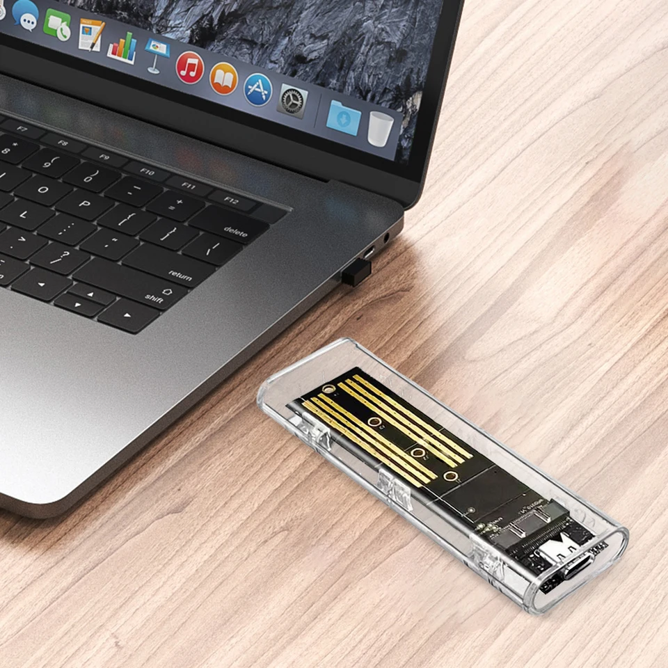 M.2 NGFF SATA Typ C 3.1 Transparentný externý prípad SSD 10 GBPS Tvrdý disk Externý adaptér SSD pre 2230 2242 2260 2280