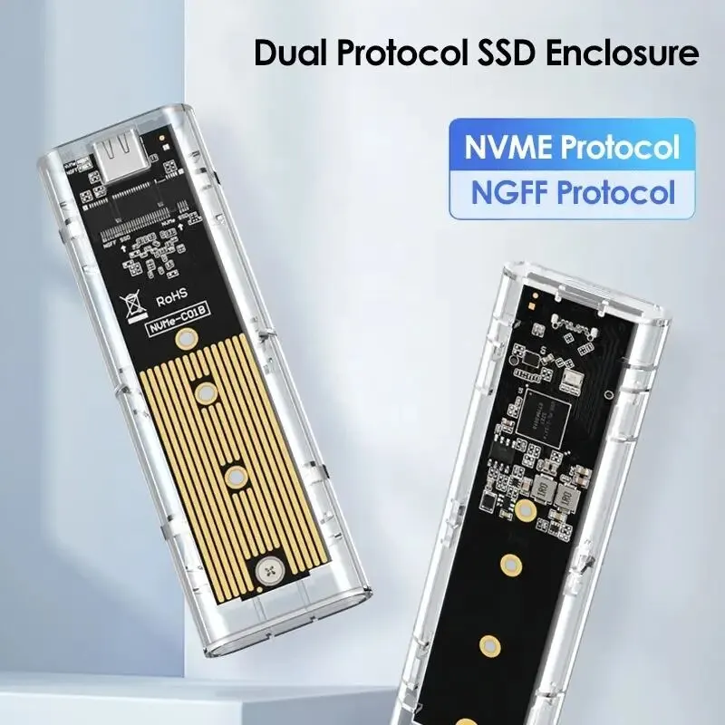 M.2 NVME PCIE /NGFF SATA /DUAL Protokol SSD CASE CLEAR USB TYP C 10 GBPS M2 SSD TRANSPArent External CONFORSURE THO DISK Box