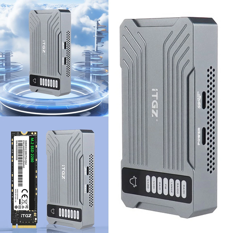 M.2 NVME SSD RAID Case Array mobilný pevný disk kryt M-Key Dual Bay M.2
