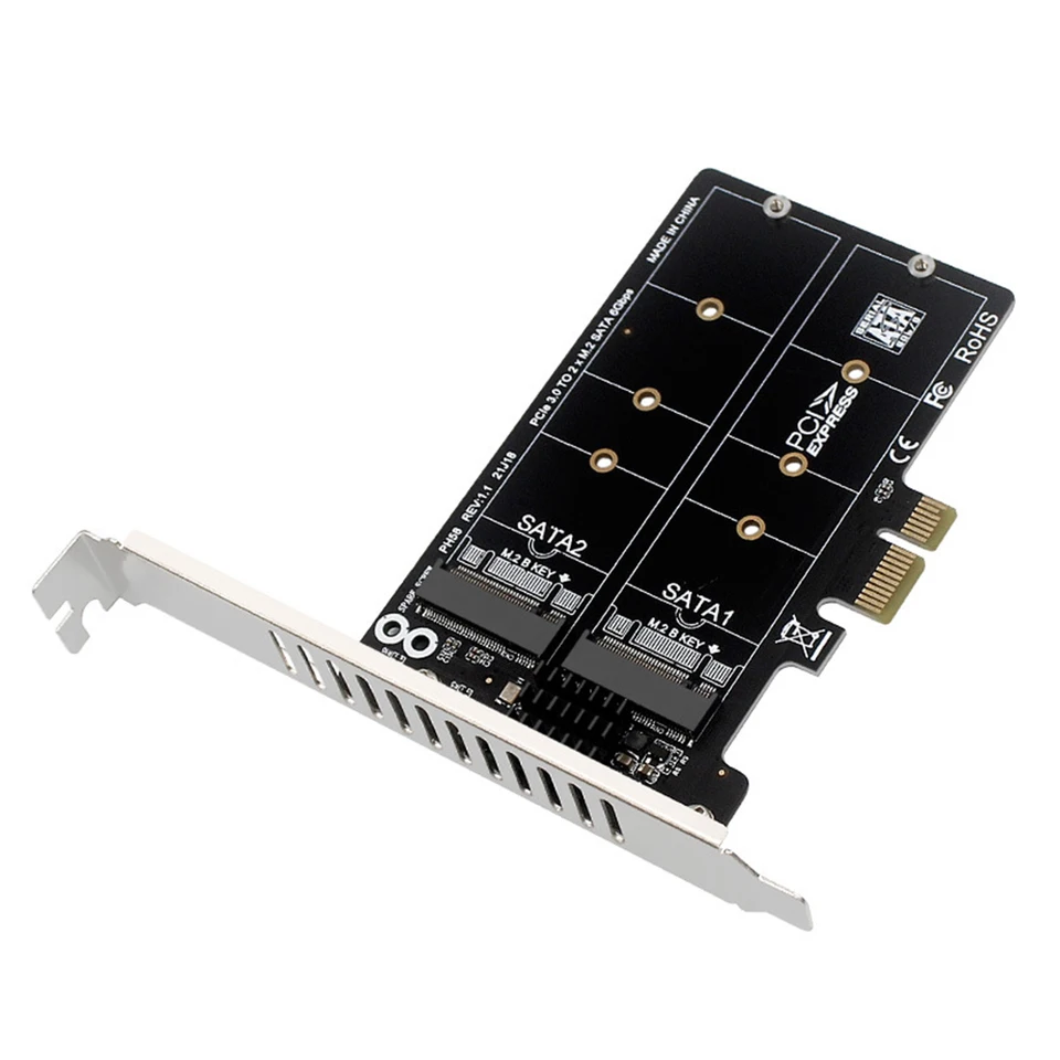 M.2 SATA to PCIe Expansion Card Double Disc Dual-Disk Array Card PCIe X1/X4/X8/X16 Adapter Board Support M.2 SSD 2230/42/60/80