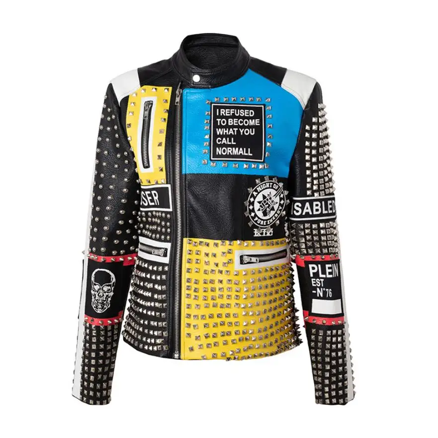 M-2xl Men Dámske kožené bunda 2023 Módny motocykel Stinuded Ninvet Punk Rock Cool Zipper Streetwear Coats Coats Y1248