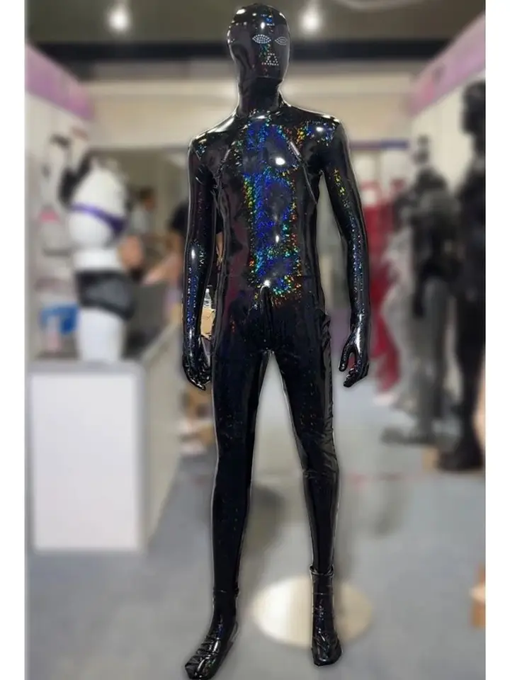 M-4xl laserový mokrý vzhľad PVC s kapucňou zentai samostatný prsný zips busta na pančucháče