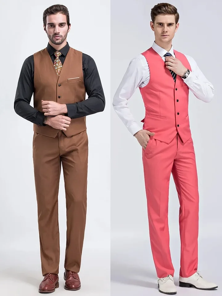 M-6XL Pánske príležitostné podnikanie Solid Color Vesta a nohavice ženích Svadobné šaty na kabáty s kabátmi