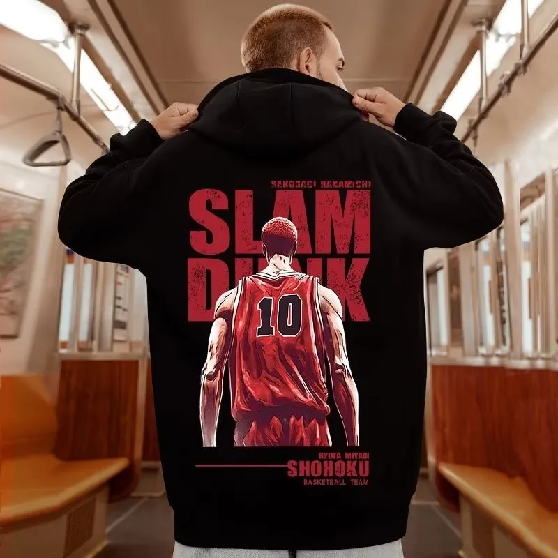 M-8XL Hoodie Pánska veľká mikina voľná a módna japonská super pop anime Dunk tlače s dlhým rukávom Dvojité tričko