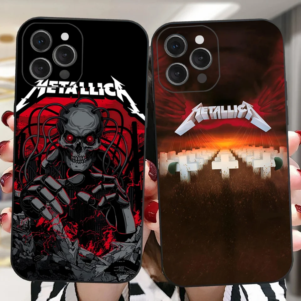 M-Metallica Band Telefón puzdro pre iPhone 16 15 14 13 Pro Max 11 12 Mini X XS XR SE 2022 Čierny silikónový kryt