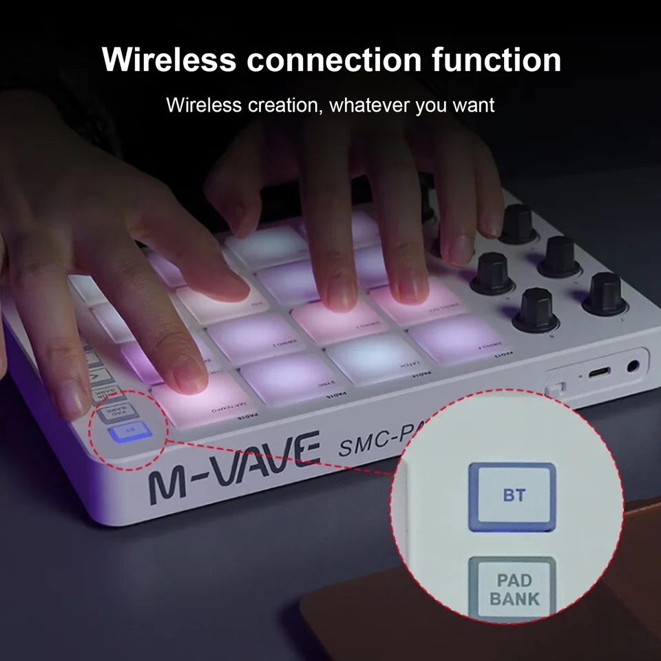 M-VAVE MIDI Ovládač Strike Pad RGB MIDI Klávesnica MIDI Klávesnica BT Nízka latencia 3,5 mm výstupné rozhranie MIDI PAD SMC-PAD