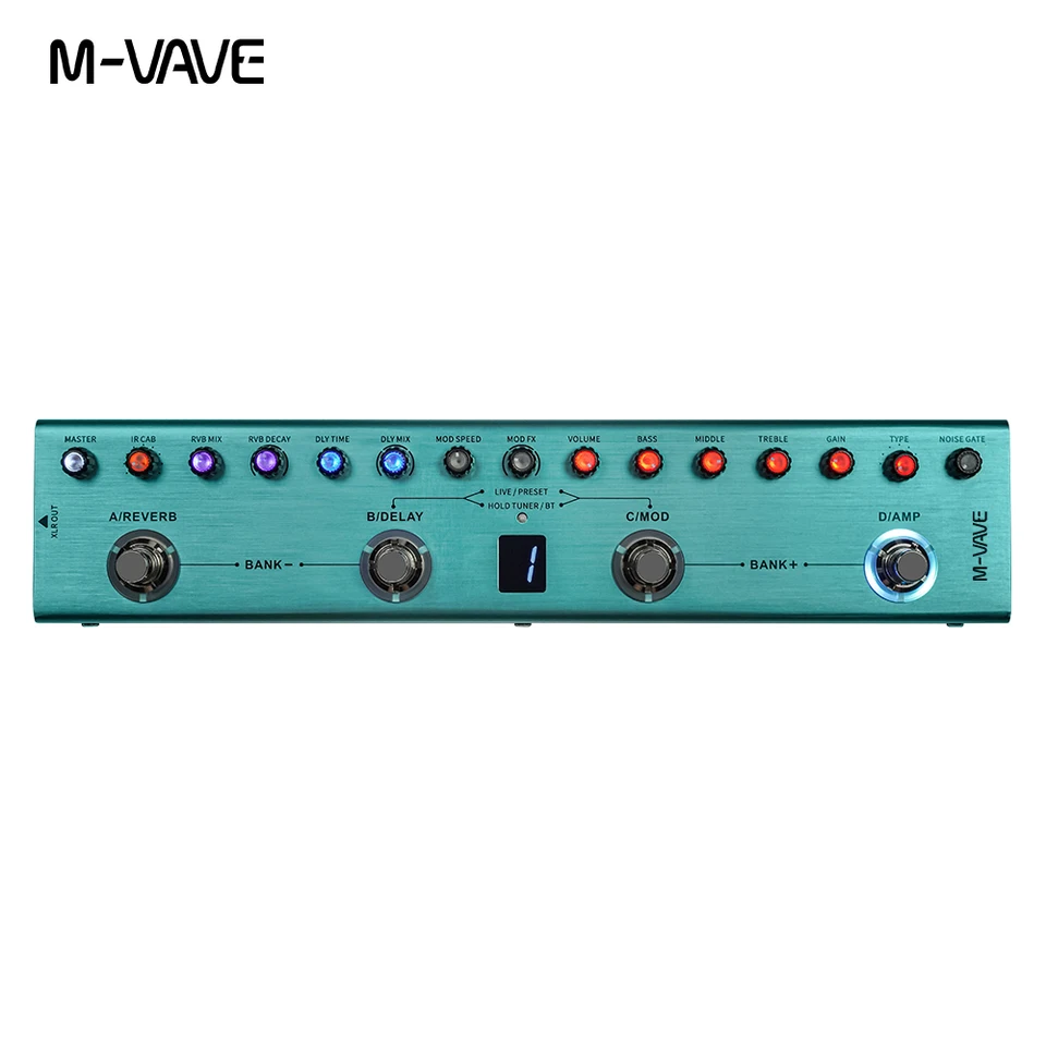 M-VAVE Tank-G Nabíjateľné viacnásobné efekty pedálov 36 predvoľby, 9 predzosilňovací slot, 3-pásmový EQ, 8 IR CAB slot, 3 modulácia/oneskorenie/reverb efekt