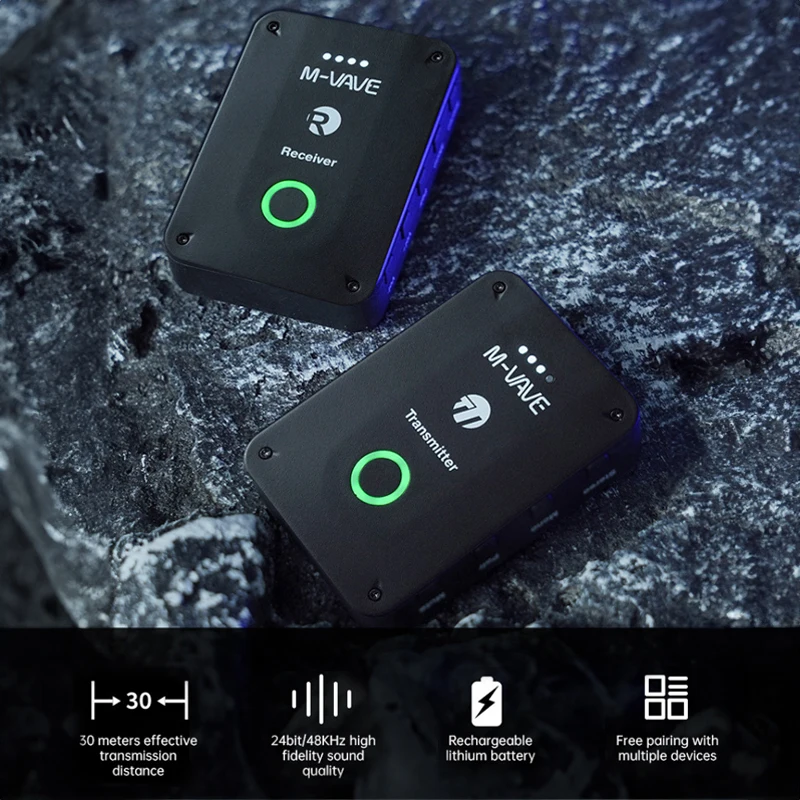 M-VAVE WP-9 2.4G Wireless Monitor slúchadiel Nabíjateľný prijímač vysielača s objemovou podporou stereo mono-stlmená funkcia