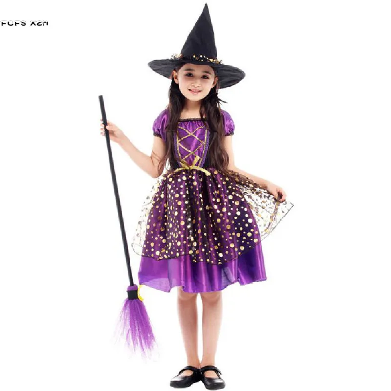 M-xl fialové gotické dievčatá čarodejnica cosplay deti deti halloween čarodejnice kostým karneval purim maškaráda rola hre na párty šaty