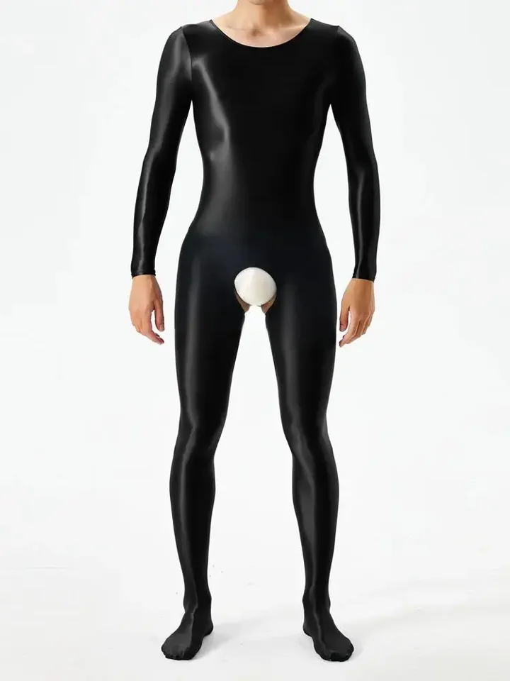 M-xl unisex lesklé lesklé lesklé mačky s otvorenými pančuchami Crotch BodySuit Trops