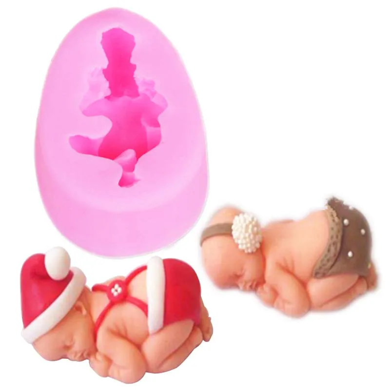 M046 Sleeping detské silikónové sviečky formy mydlové formy kuchynská pečiatka Vytvorenie domácej dekorácie 3D DIY Clay Craft vosk