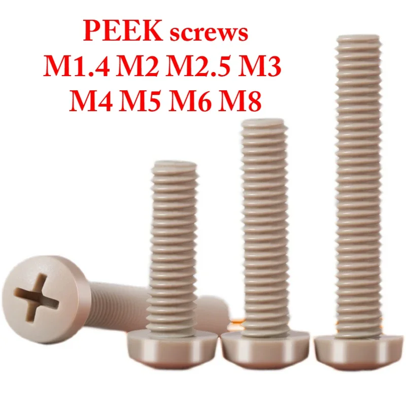 M1,4 m2 m2,5 m3 m4 m5 m8 x 3-80 mm PEEK Philips Philips Panva hlavy skrutky skrutkovača proti korózii vysoká teplota