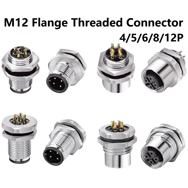 M12 4 5 6 8 8. 12pin príruba Muž a samica montážnych konektorov Senzor Scrend ​​Screp Screped Couplinga Senzor