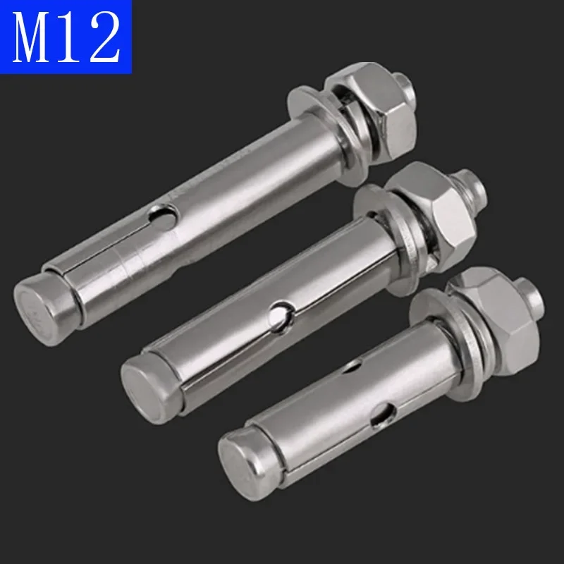 M12 80 mm - 200 mm betónové kotvy rukávy Hex Hex Head Nut & Washer 304 z nehrdzavejúcej ocele A2