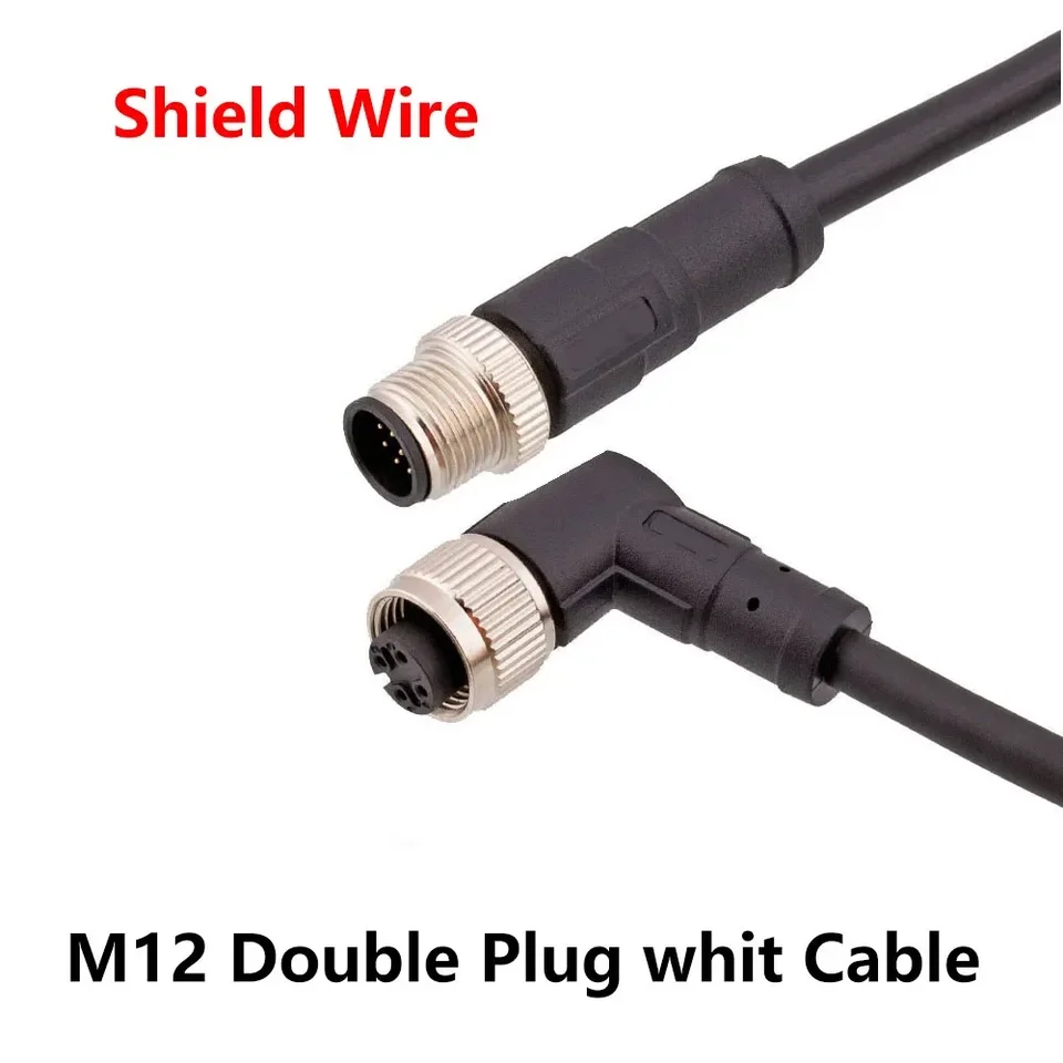 M12 Dvojitá zástrčka 1m 2m 3M 3M PUR PVC Shield Wire Sensor Sensor Connector 4 5 8 12pin Priamy uhol samec samícový zátkový adaptér