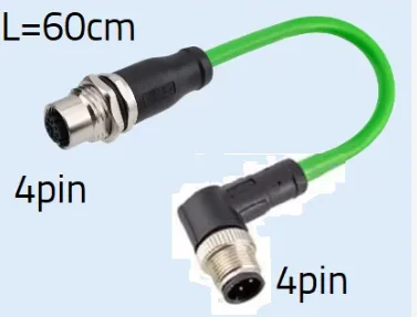 M12 Veľkosť A kód 4 kolíky uhlové samec k femetálnej zadnej držiaku nadmerne s 60 cm čiernym káblom PVC (tienené)