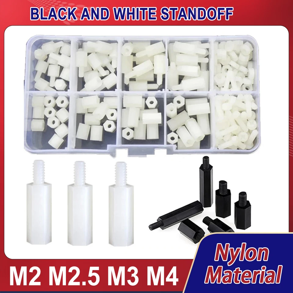 M2 M2,5 m3 m4 HEX NYLON NYLONKOVÉ STADOVANIE SPACIER SETS Čierne biely stĺp PCB PLOŽNÉ PLAČNÉ PLAČNÉ SKRAČKY SCRACTS SÚHRADNÁ SÚPRAVA