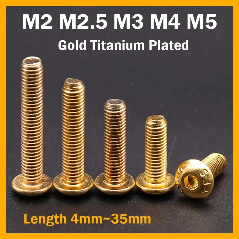 M2 m2,5 m3 m4 m5 okrúhle panvicové skrutky s uzávermi Hex Hex Allen skrutka - zlato titánová dĺžka 4 mm ~ 35 mm