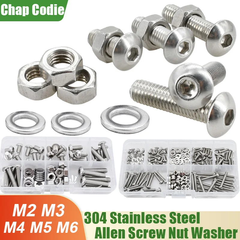 M2 m3 m4 m5 m6 Metrické závitové závity Allen skrutkovacia matica Kit Kit s nerezová oceľ Hex Hex Socket Skrutky tesnenia Set Strojové skrutky sortiment sortimentu