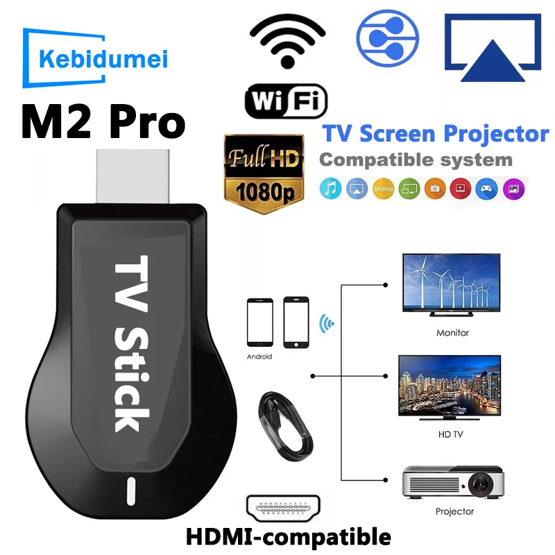 M2 Pro Wireless WiFi TV Stick Display TV Dongle HDMI-kompatibilný inteligentný televízor obrazovky 1080p 4K pre DLNA Miracast pre Android