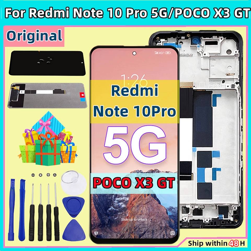 M2101K6G LCD pre Xiaomi Redmi Note 10 Pro 5G Display Display Digitalizátor obrazovky Výmena pre Poco X3 GT 21061110AG LCD s rámom s rámom