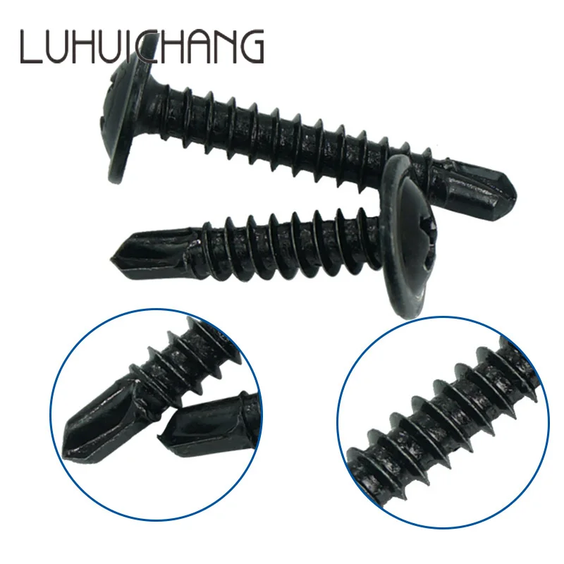 M4.2 SCERW Black SCERWS Veľká plochá hlava Self -Tapping Scregs Vŕtanie chvostovej skrutkovej skrutky elektrická vŕtačka 100ks/200ks set