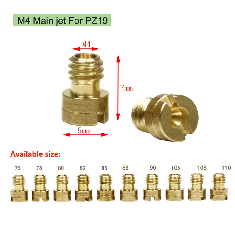 M4 Main Jet Carburetor 139QMA PZ19 CVK GY6 4-Strokový kolobežník Carb Carber Carburador Gicleur Carburetor Hlavné trysky #75-110 10ks