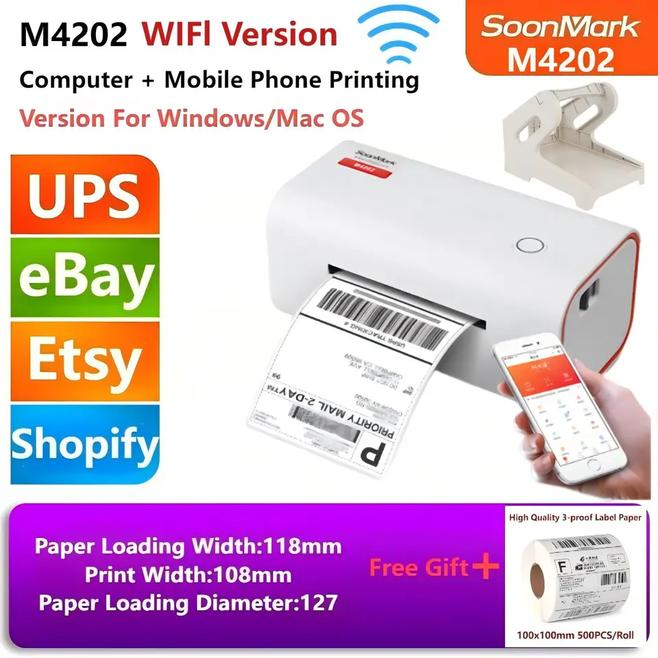 M4202 E-Commerce Thermal Label Printer Print Tlač šírky 30-108 mm 152 m/s rýchle HD tlačové vydavateľstvá Dodávateľské štítky pre eBay Shopify